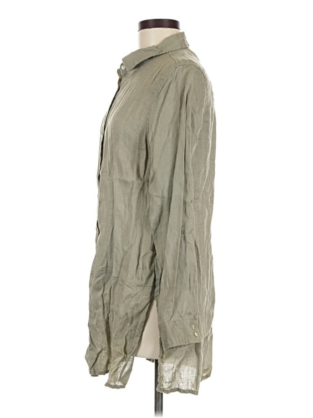 Tahari Women’s Olive Green 100% Linen Longline Tunic Button Down Shirt Size M - Picture 5 of 7